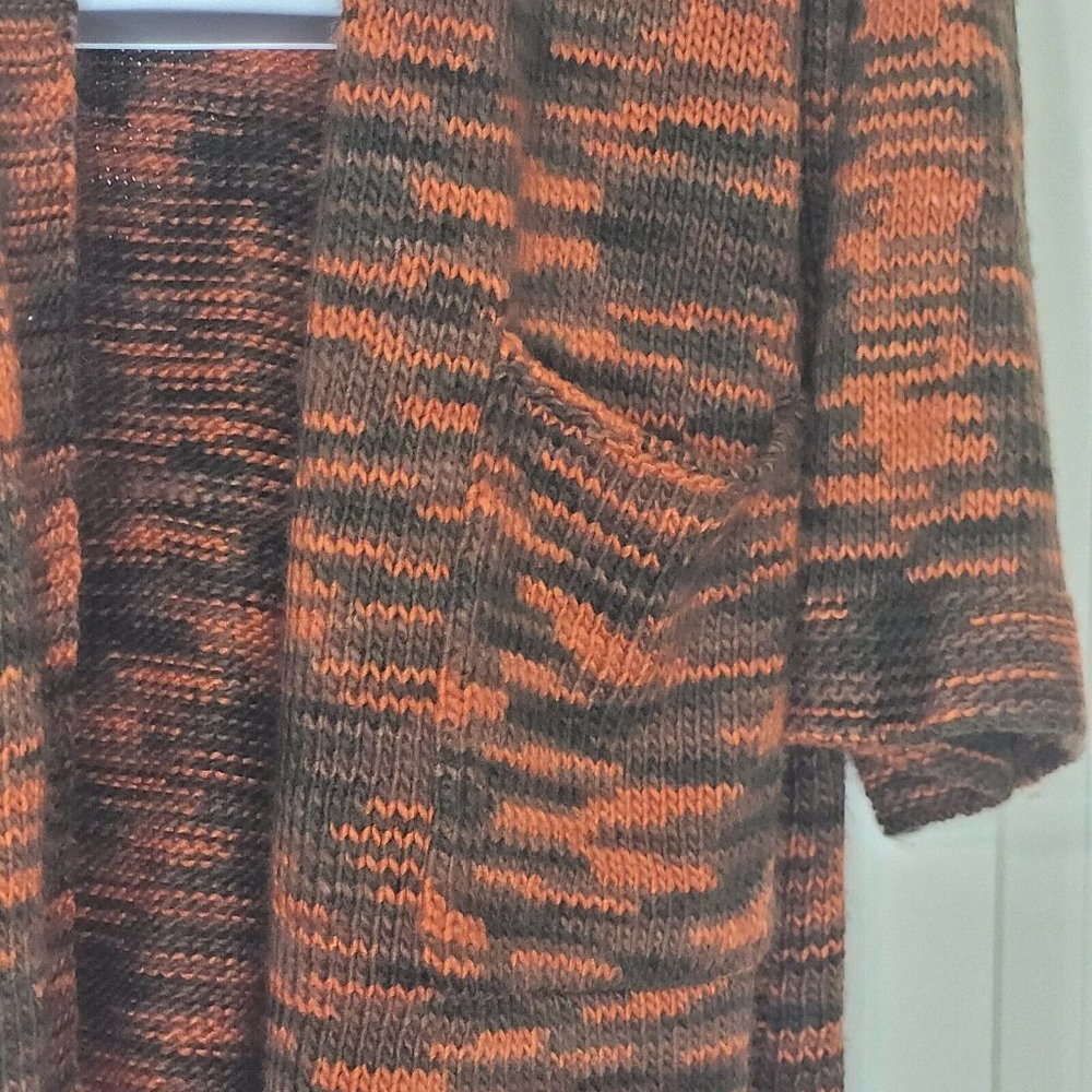 CATO Cardigan Sweater  Hooded Long Women's 14/16W Long Bell Sleeves Orange/Brown